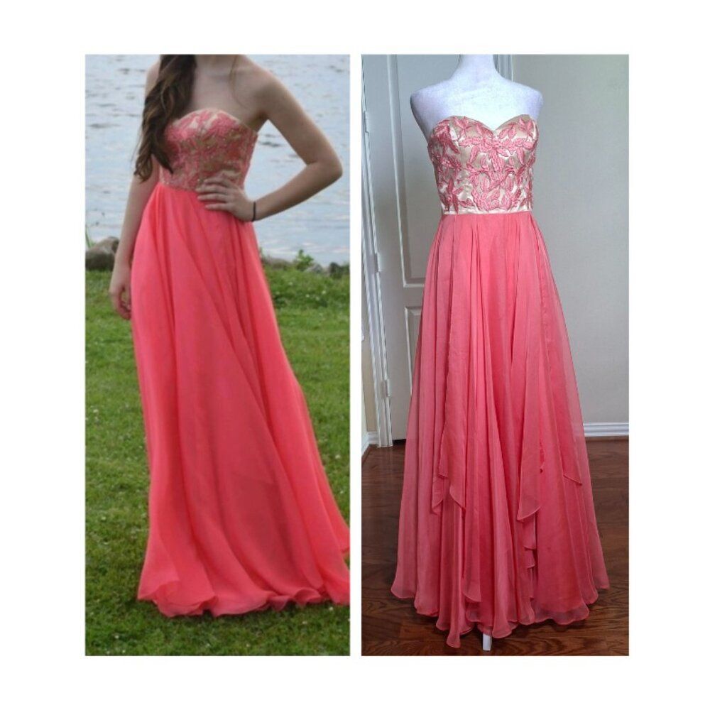 Sherri Hill Sweetheart Strapless Prom Pageant Gown 6 Beaded Lace Coral Formal